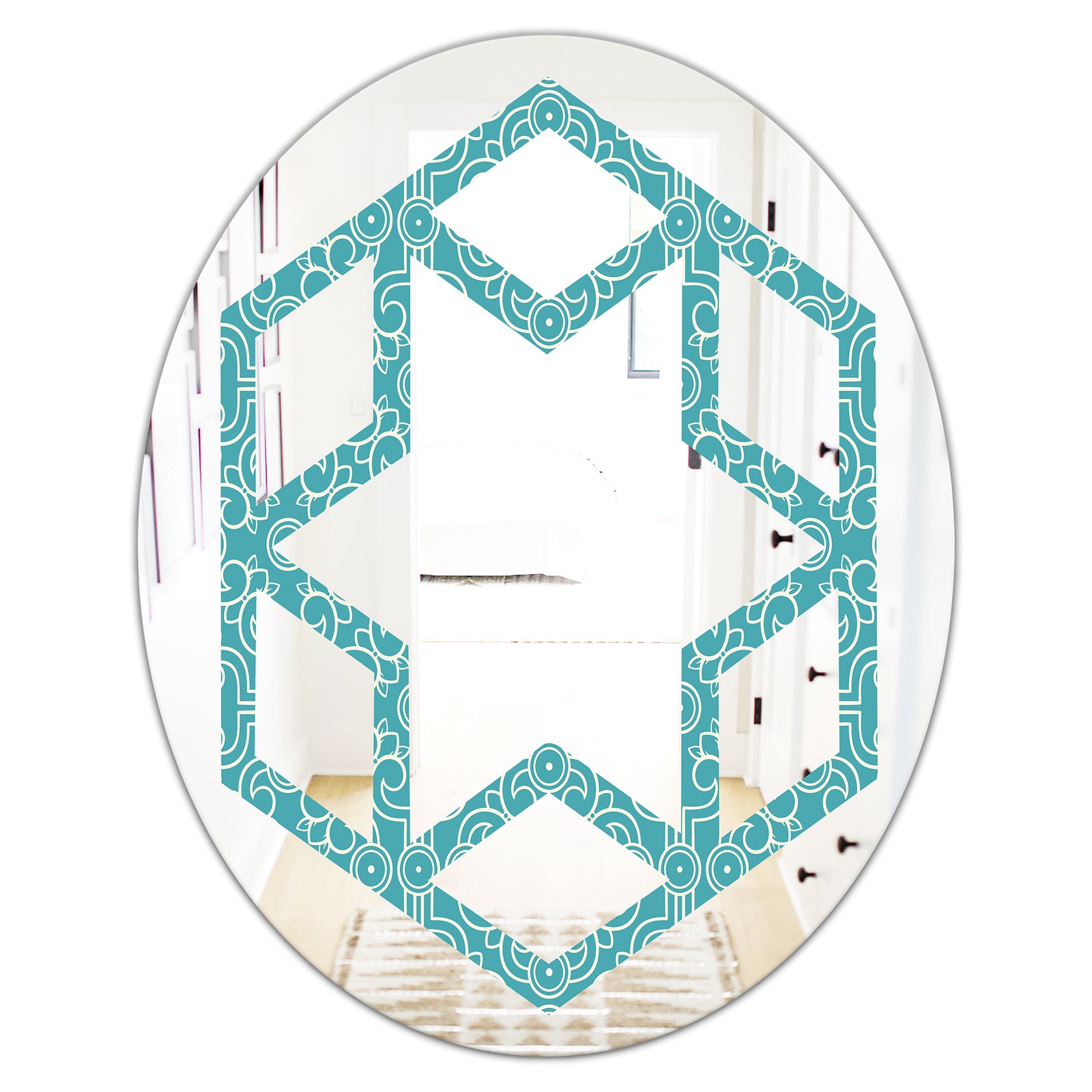 Retro Abstract Pattern Design III - Modern Round or Oval Wall Mirror - Hexagon Star