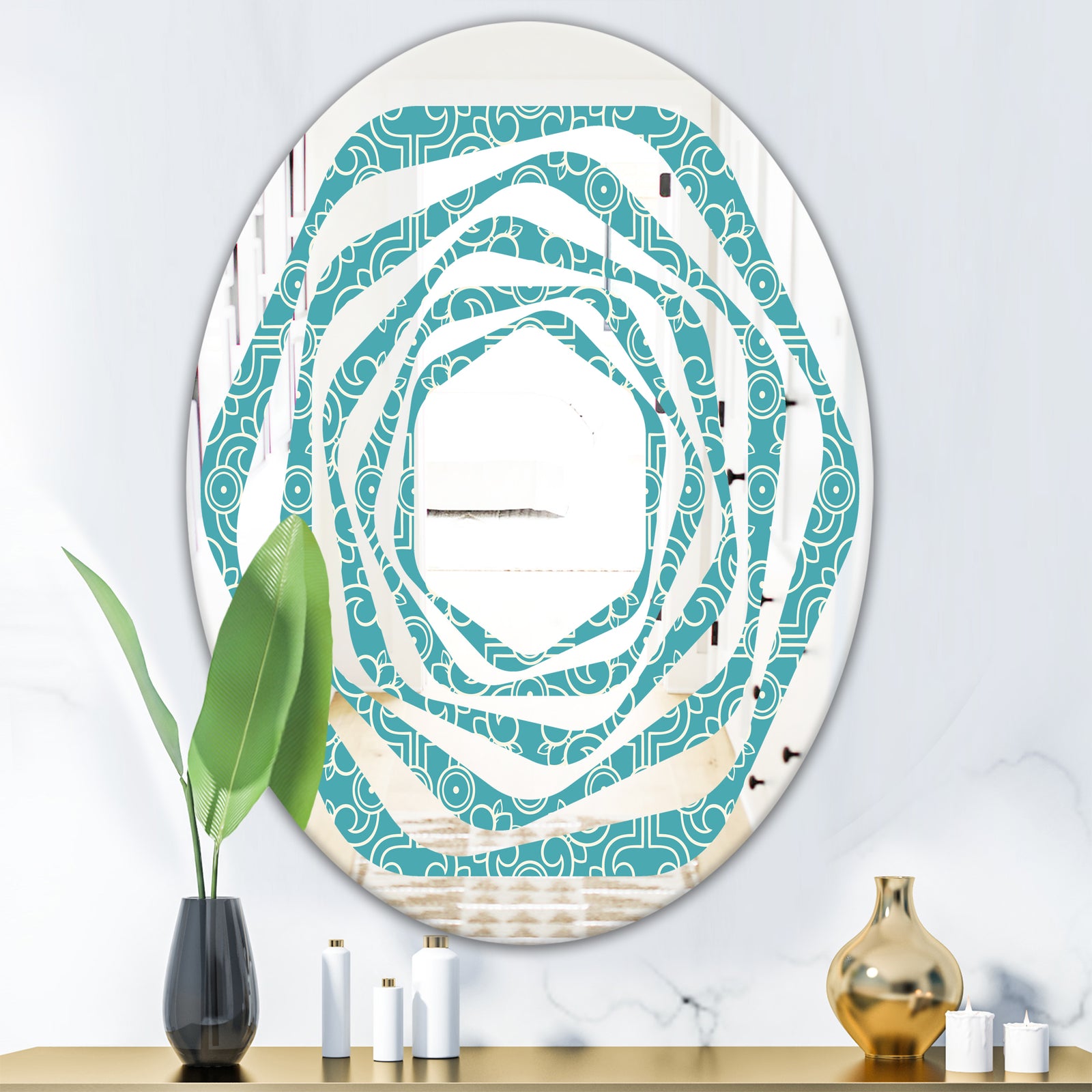 Retro Abstract Pattern Design III - Modern Round or Oval Wall Mirror - Whirl