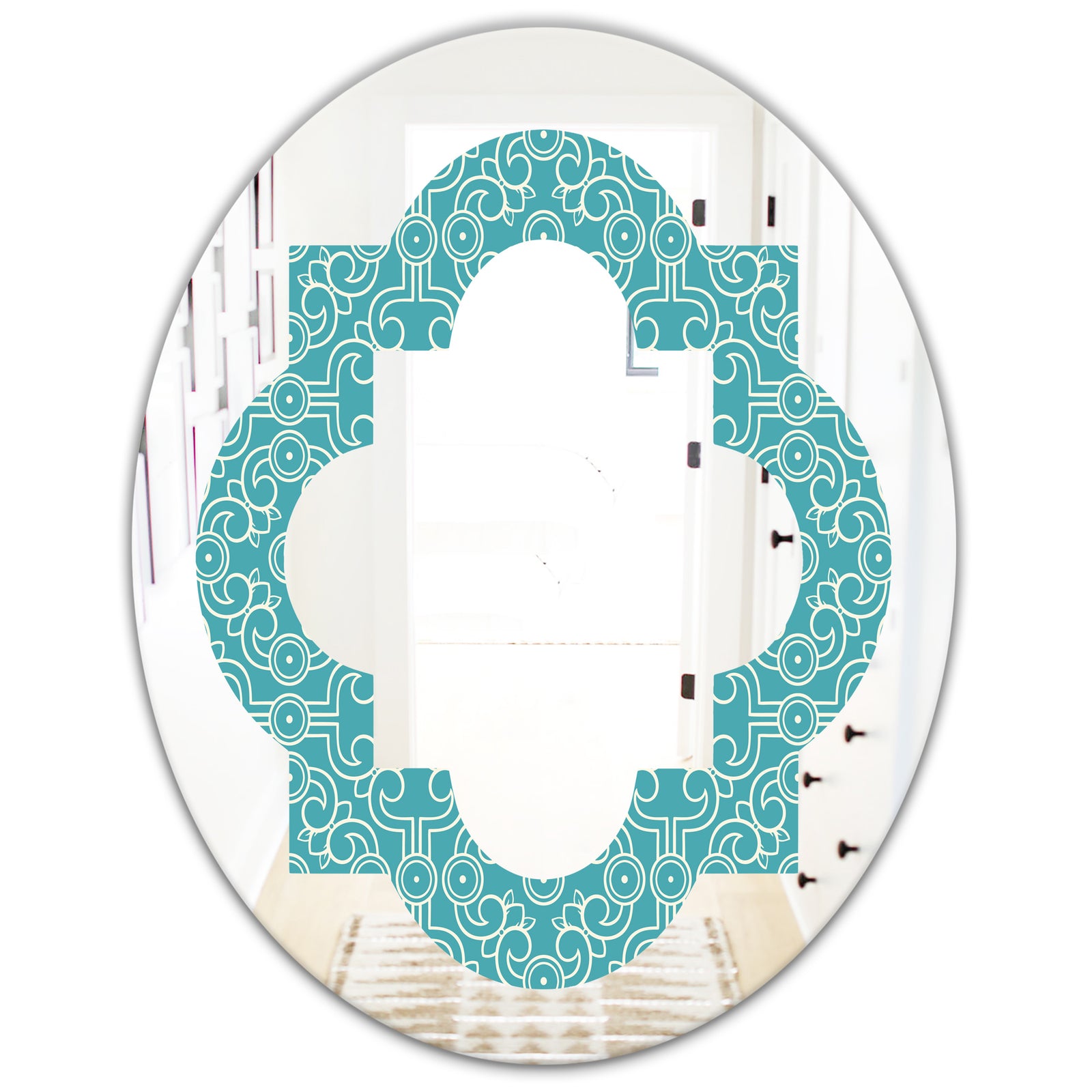 Retro Abstract Pattern Design III - Modern Round or Oval Wall Mirror - Quatrefoil