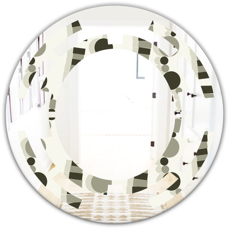 Monochrome Geometric Pattern VI - Modern Round or Oval Wall Mirror - Space