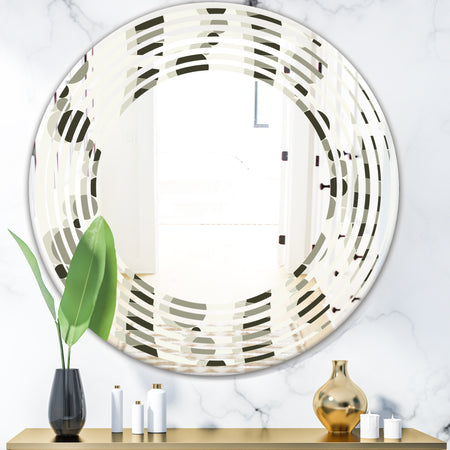 Monochrome Geometric Pattern VI - Modern Round or Oval Wall Mirror - Wave