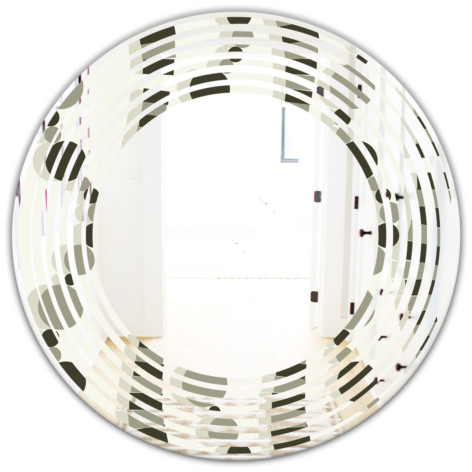 Monochrome Geometric Pattern VI - Modern Round or Oval Wall Mirror - Wave