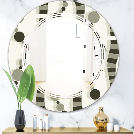 Monochrome Geometric Pattern VI - Modern Round or Oval Wall Mirror - Triple C