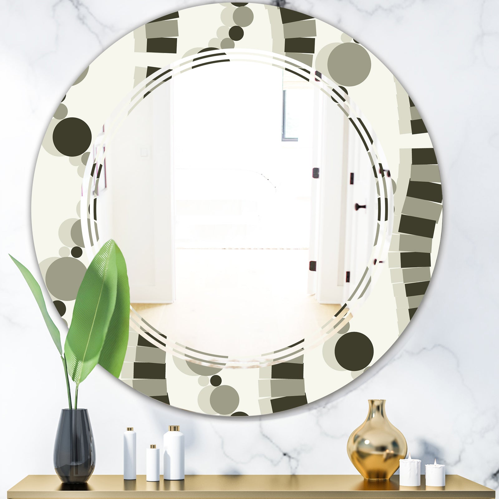 Monochrome Geometric Pattern VI - Modern Round or Oval Wall Mirror - Triple C