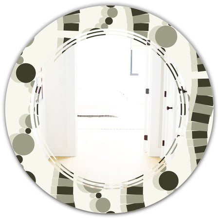 Monochrome Geometric Pattern VI - Modern Round or Oval Wall Mirror - Triple C