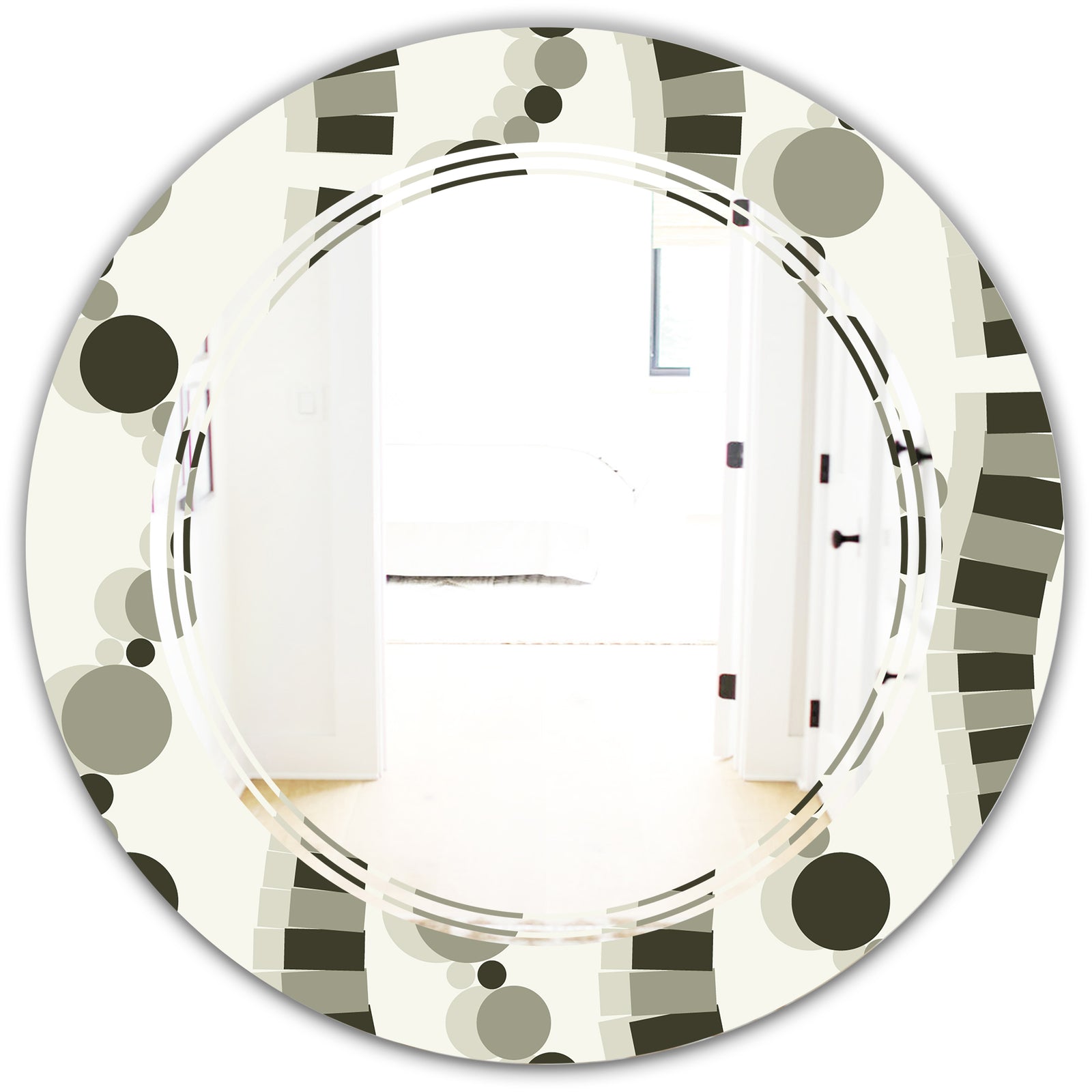 Monochrome Geometric Pattern VI - Modern Round or Oval Wall Mirror - Triple C