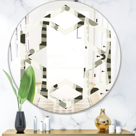 Monochrome Geometric Pattern VI - Modern Round or Oval Wall Mirror - Hexagon Star