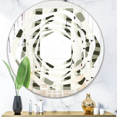 Monochrome Geometric Pattern VI - Modern Round or Oval Wall Mirror - Whirl