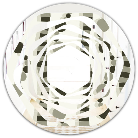 Monochrome Geometric Pattern VI - Modern Round or Oval Wall Mirror - Whirl