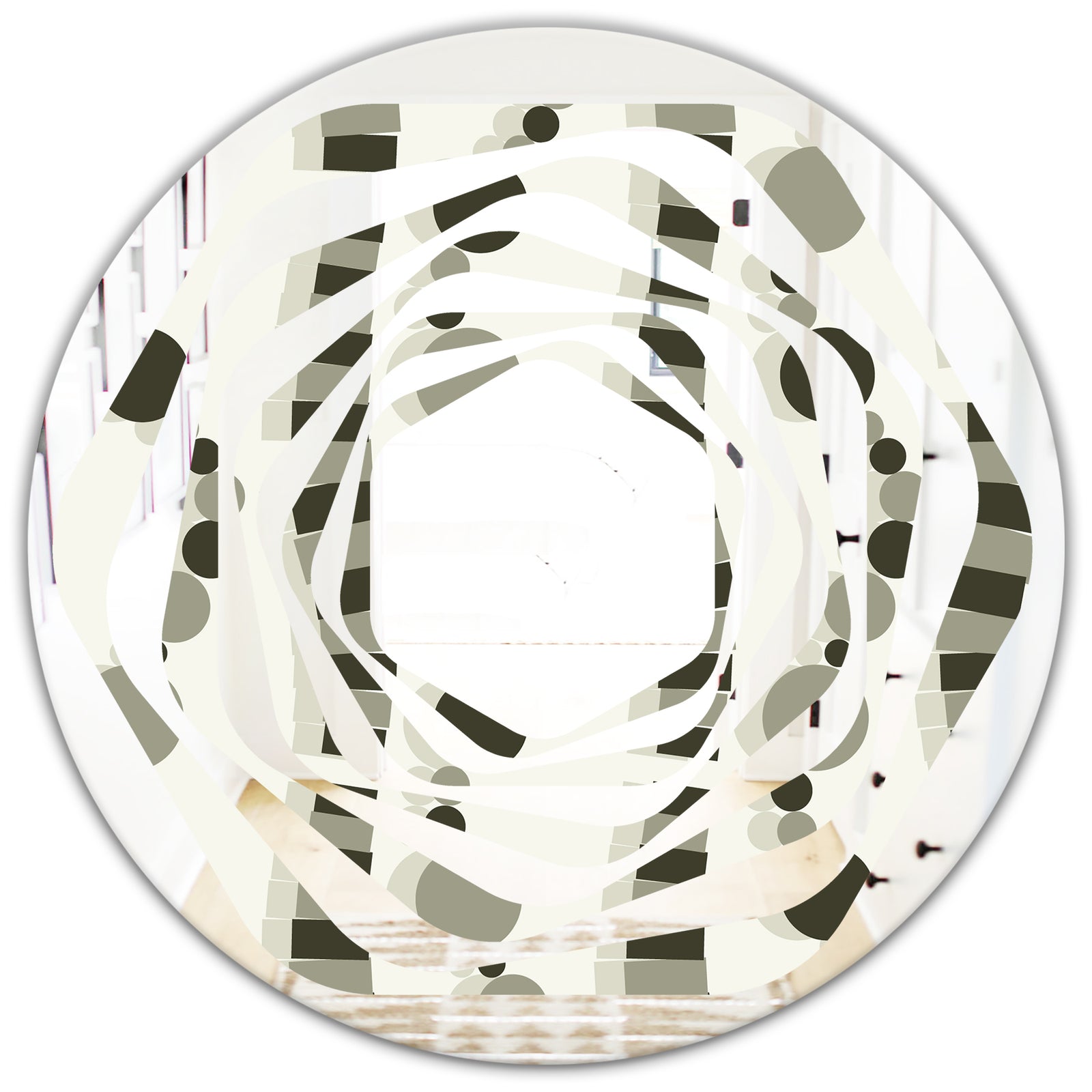 Monochrome Geometric Pattern VI - Modern Round or Oval Wall Mirror - Whirl