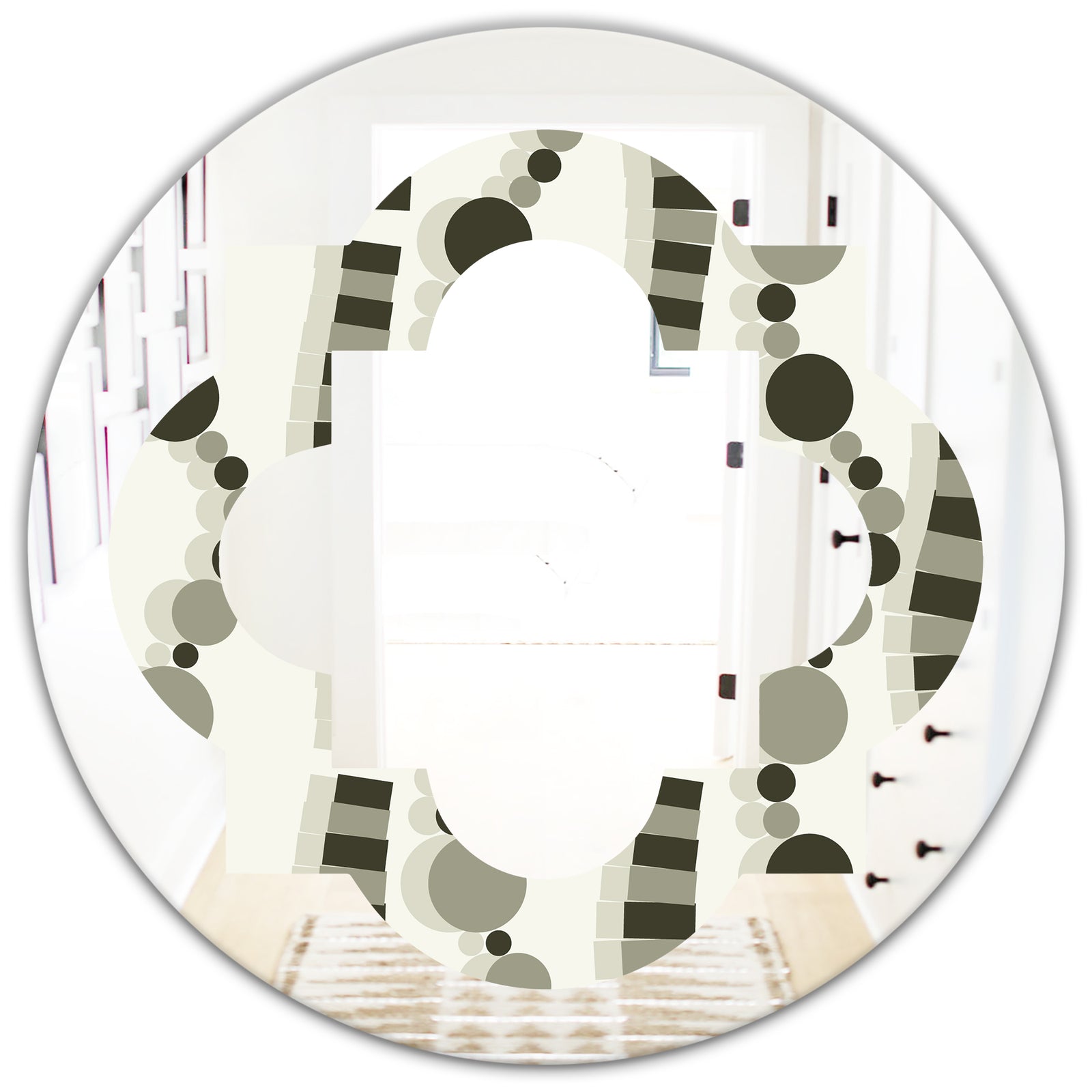 Monochrome Geometric Pattern VI - Modern Round or Oval Wall Mirror - Quatrefoil
