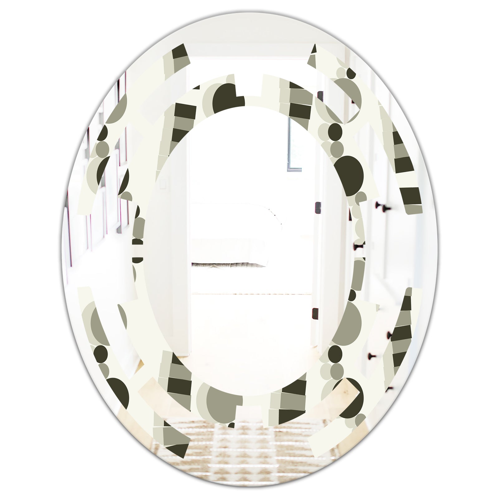 Monochrome Geometric Pattern VI - Modern Round or Oval Wall Mirror - Space
