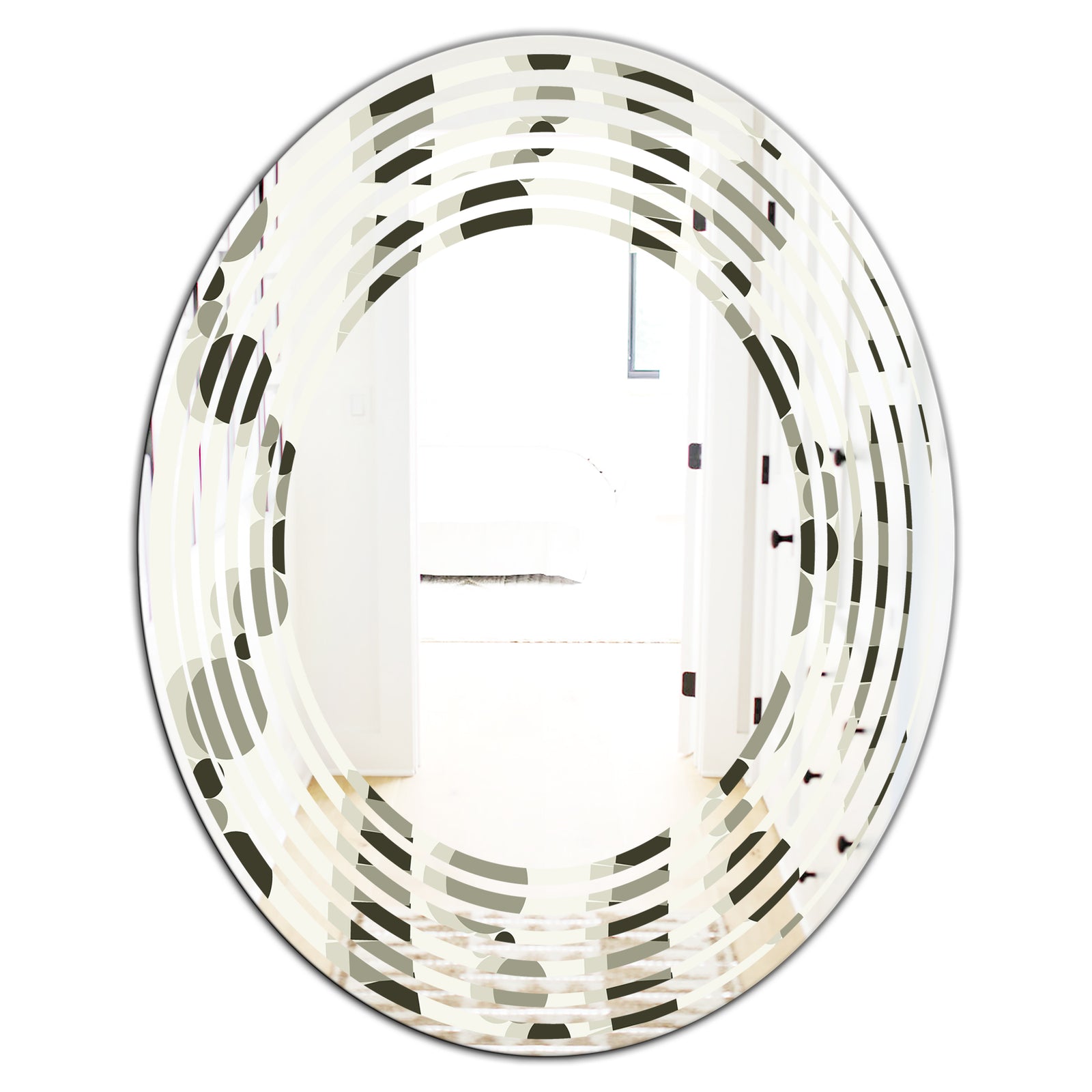 Monochrome Geometric Pattern VI - Modern Round or Oval Wall Mirror - Wave