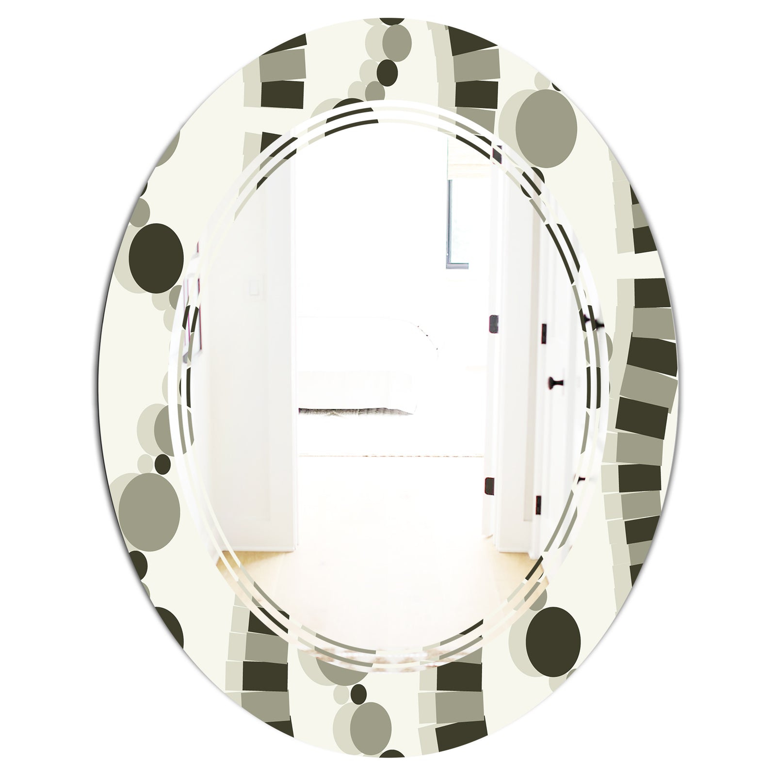 Monochrome Geometric Pattern VI - Modern Round or Oval Wall Mirror - Triple C