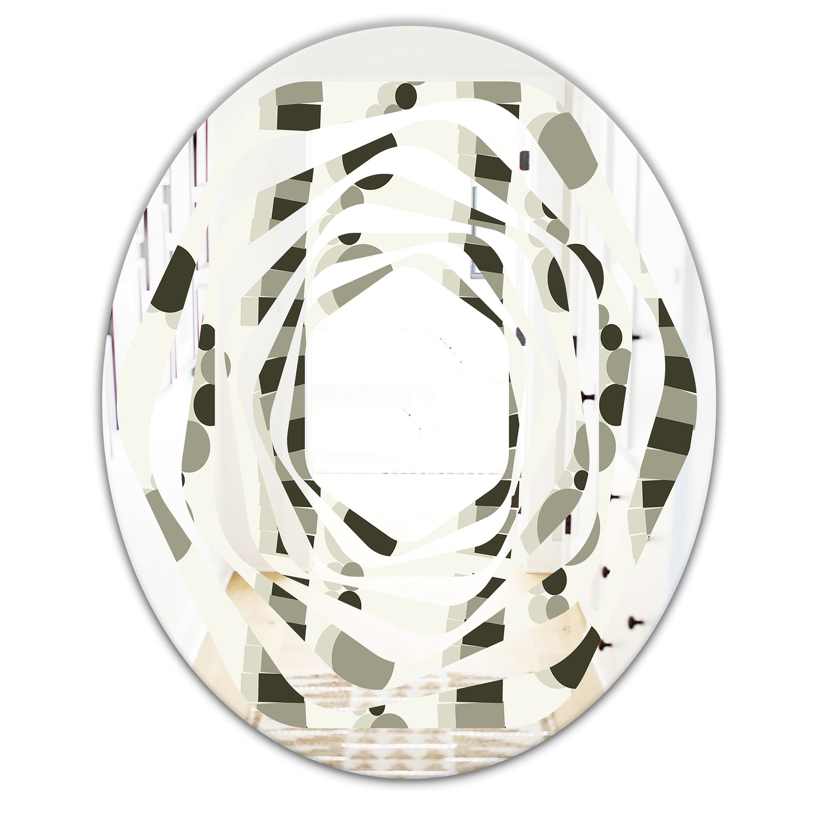 Monochrome Geometric Pattern VI - Modern Round or Oval Wall Mirror - Whirl