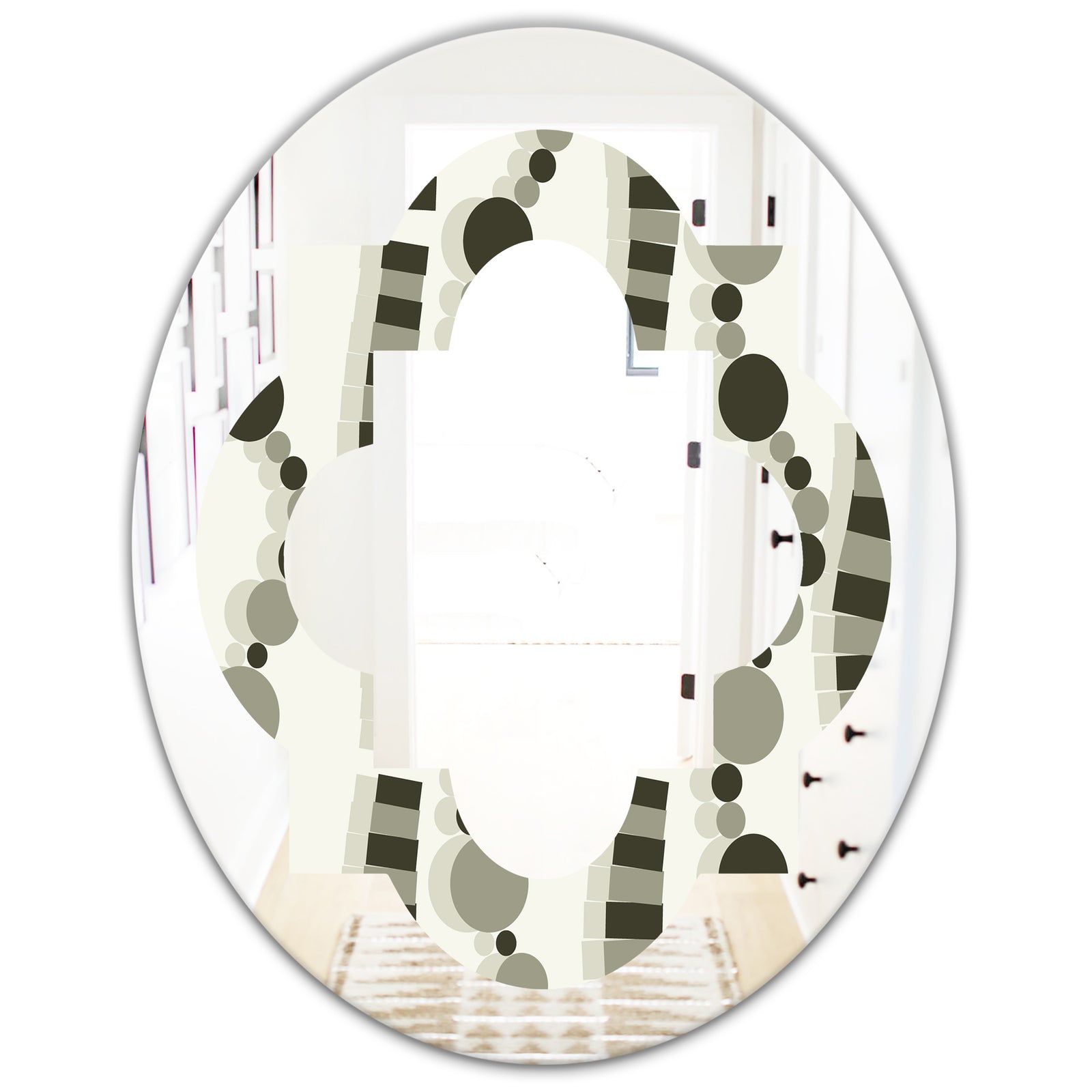 Monochrome Geometric Pattern VI - Modern Round or Oval Wall Mirror - Quatrefoil