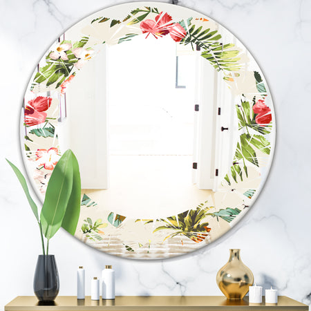 Pineapple Summer Bliss IV - Cottage Round or Oval Wall Mirror - Leaves