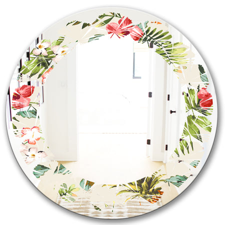 Pineapple Summer Bliss IV - Cottage Round or Oval Wall Mirror - Leaves