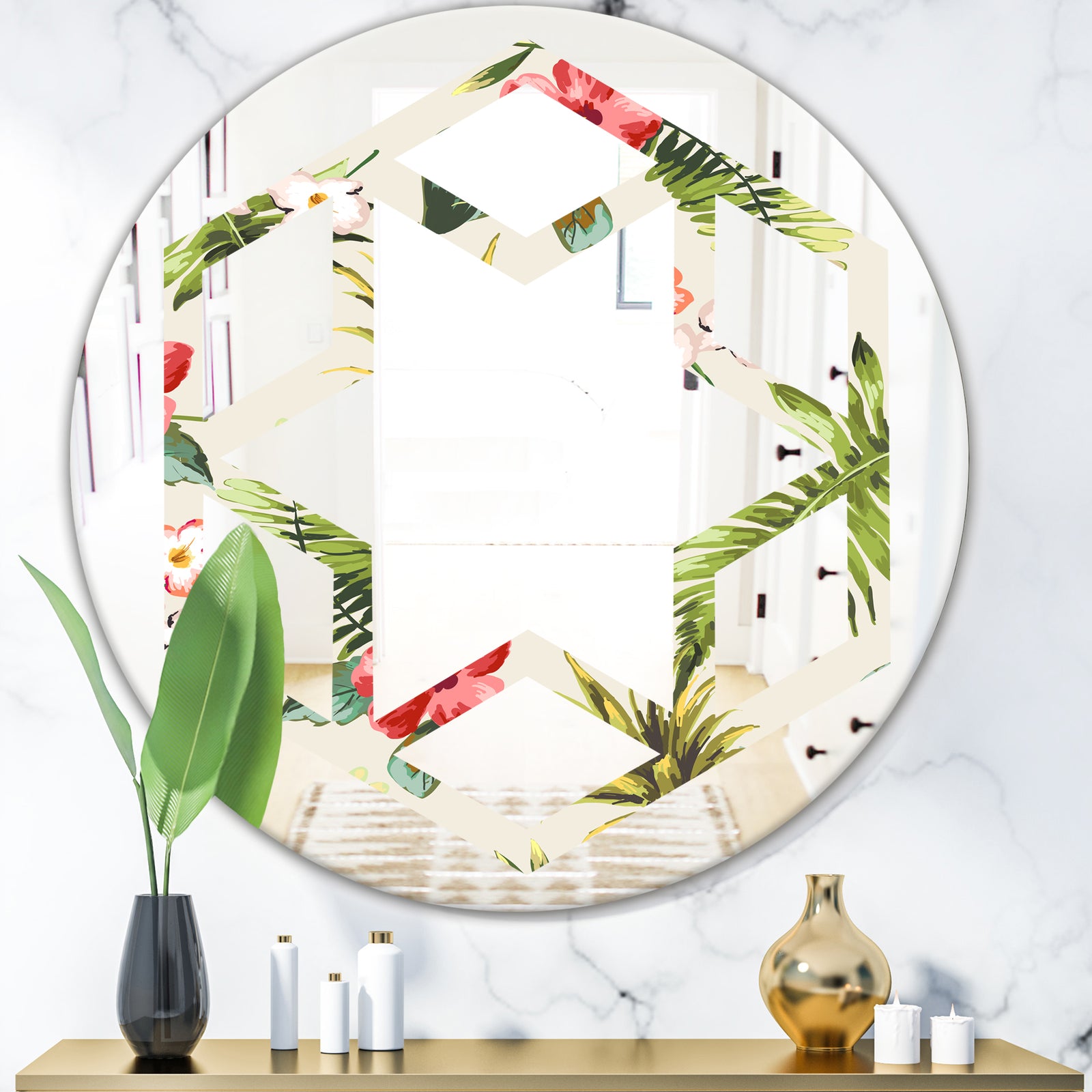 Pineapple Summer Bliss IV - Cottage Round or Oval Wall Mirror - Hexagon Star