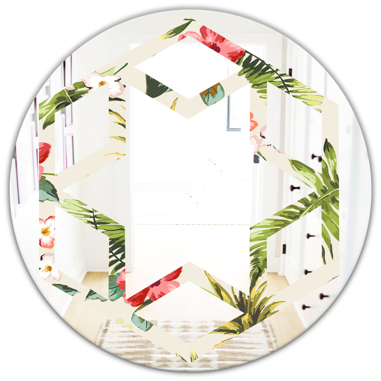Pineapple Summer Bliss IV - Cottage Round or Oval Wall Mirror - Hexagon Star