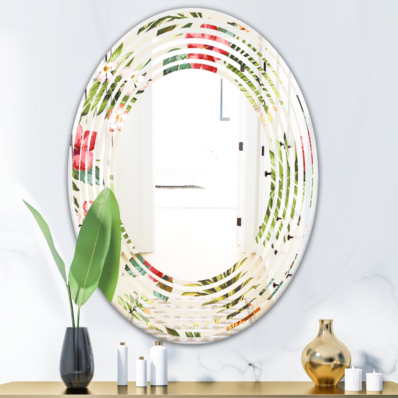 Pineapple Summer Bliss IV - Cottage Round or Oval Wall Mirror - Wave