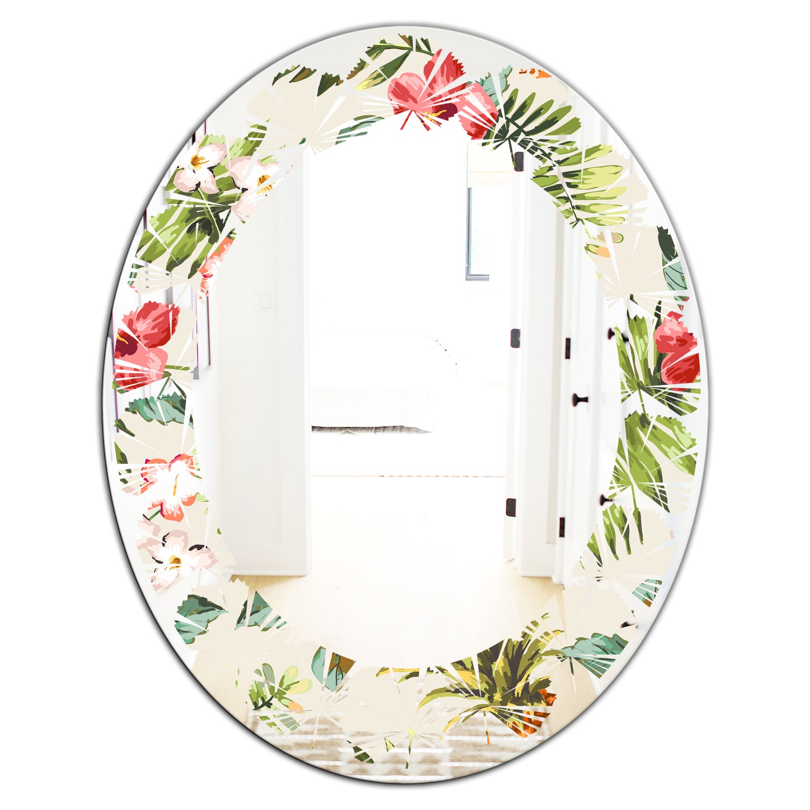 Pineapple Summer Bliss IV - Cottage Round or Oval Wall Mirror - Leaves