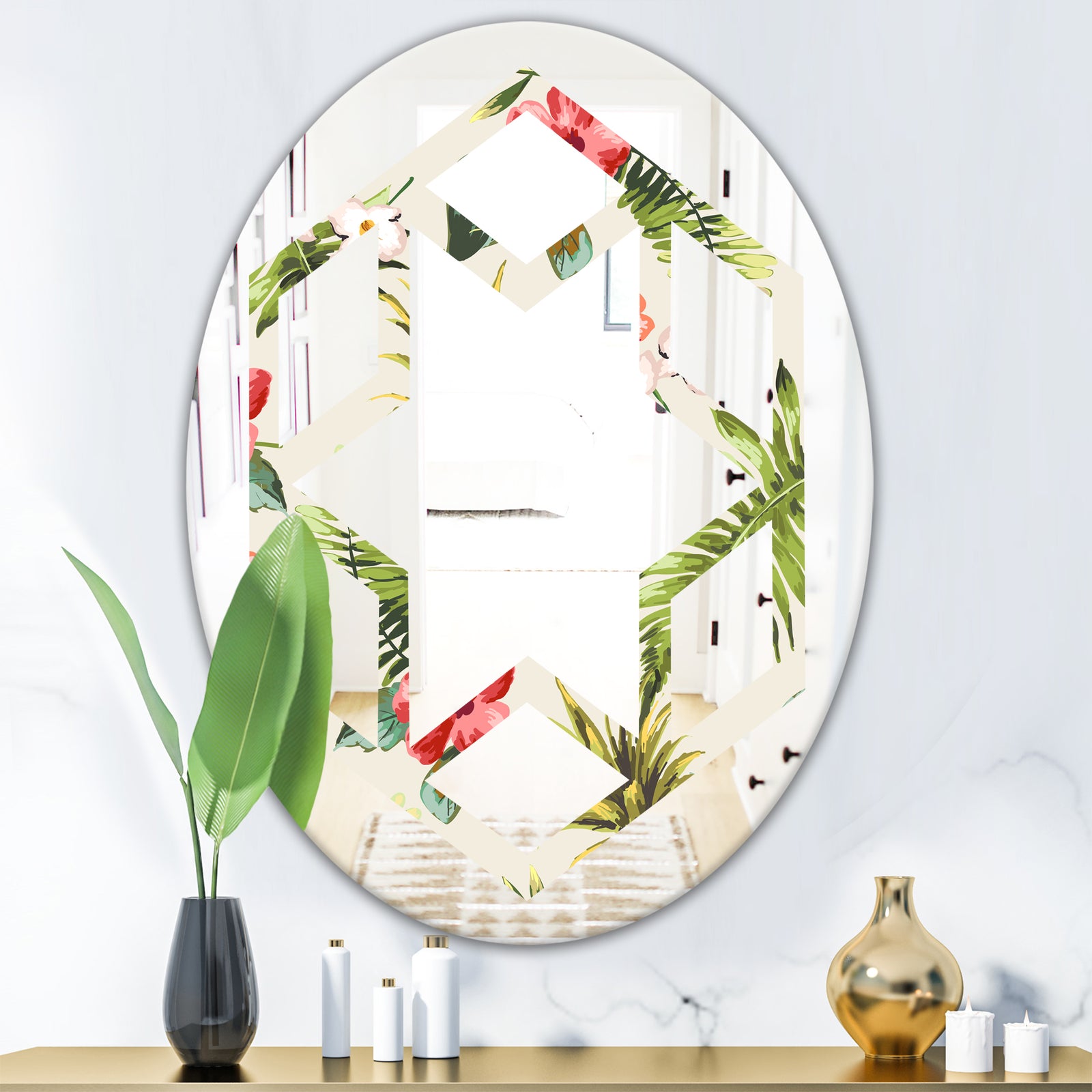 Pineapple Summer Bliss IV - Cottage Round or Oval Wall Mirror - Hexagon Star