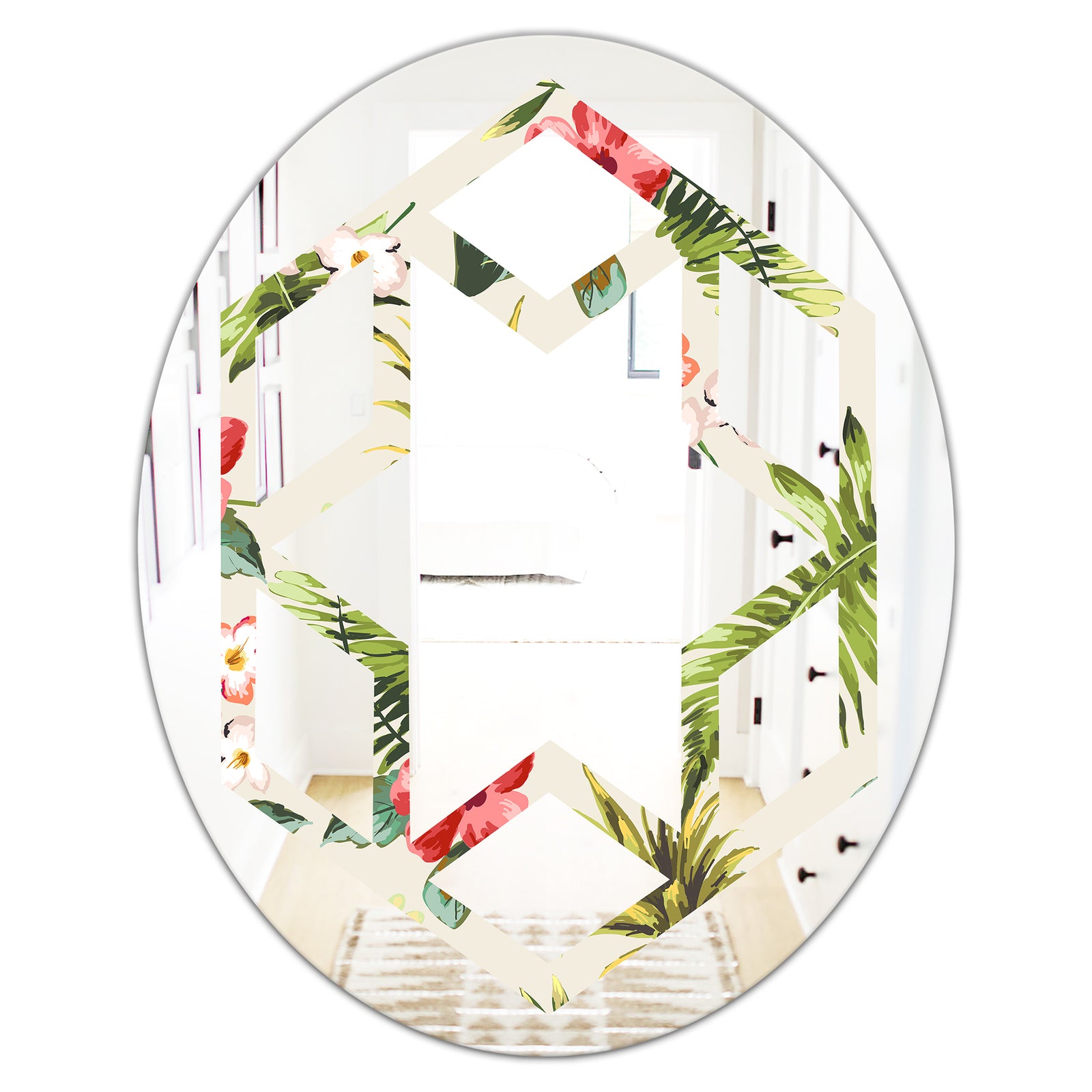 Pineapple Summer Bliss IV - Cottage Round or Oval Wall Mirror - Hexagon Star