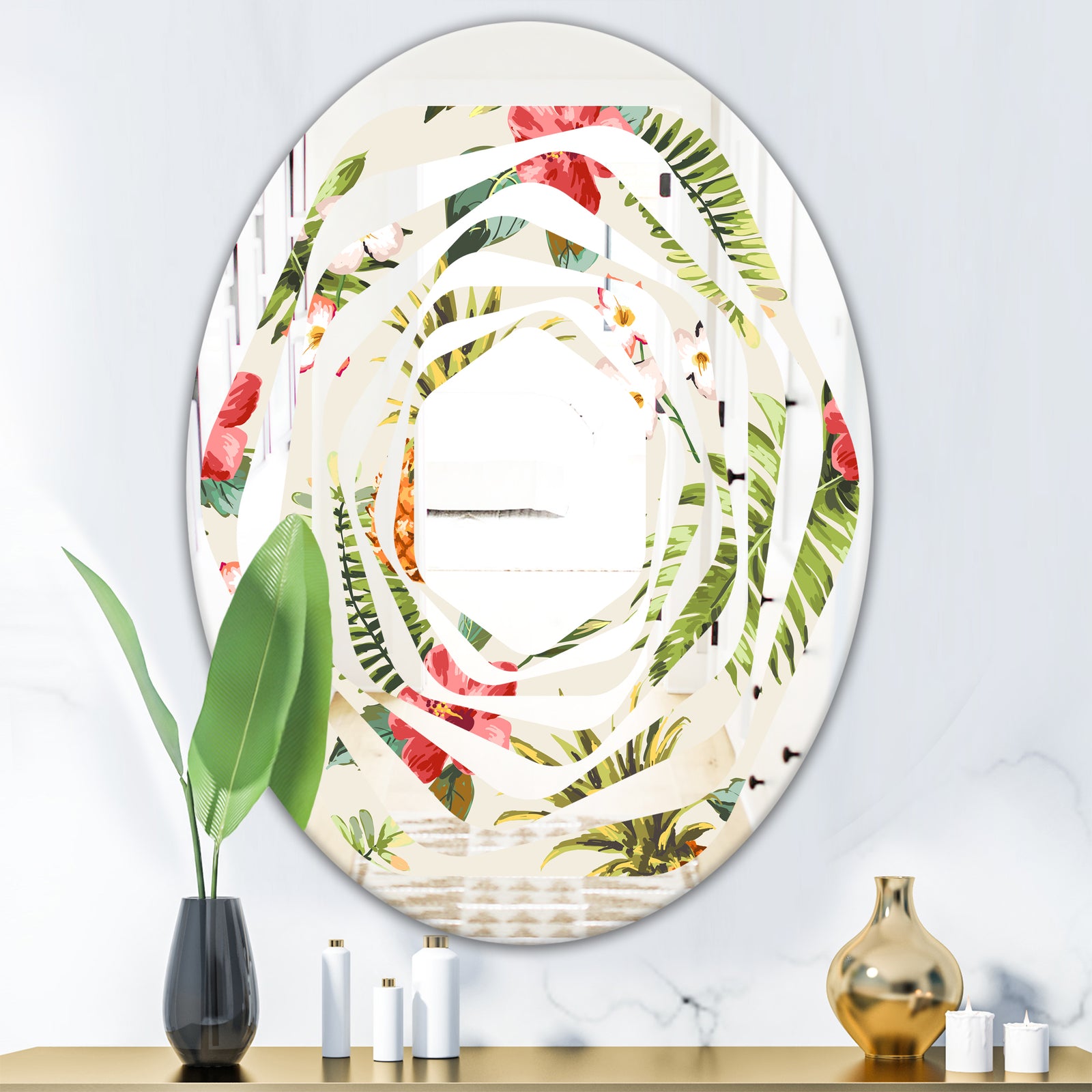 Pineapple Summer Bliss IV - Cottage Round or Oval Wall Mirror - Whirl