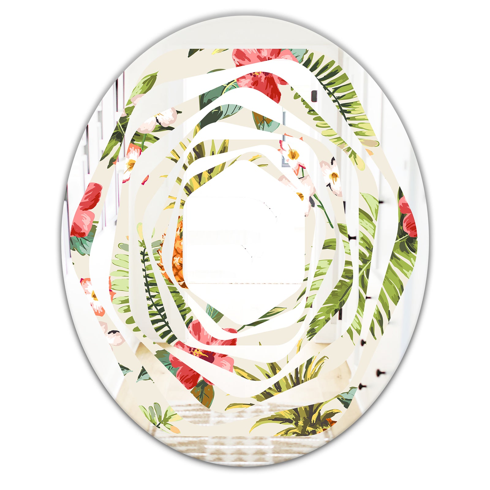 Pineapple Summer Bliss IV - Cottage Round or Oval Wall Mirror - Whirl