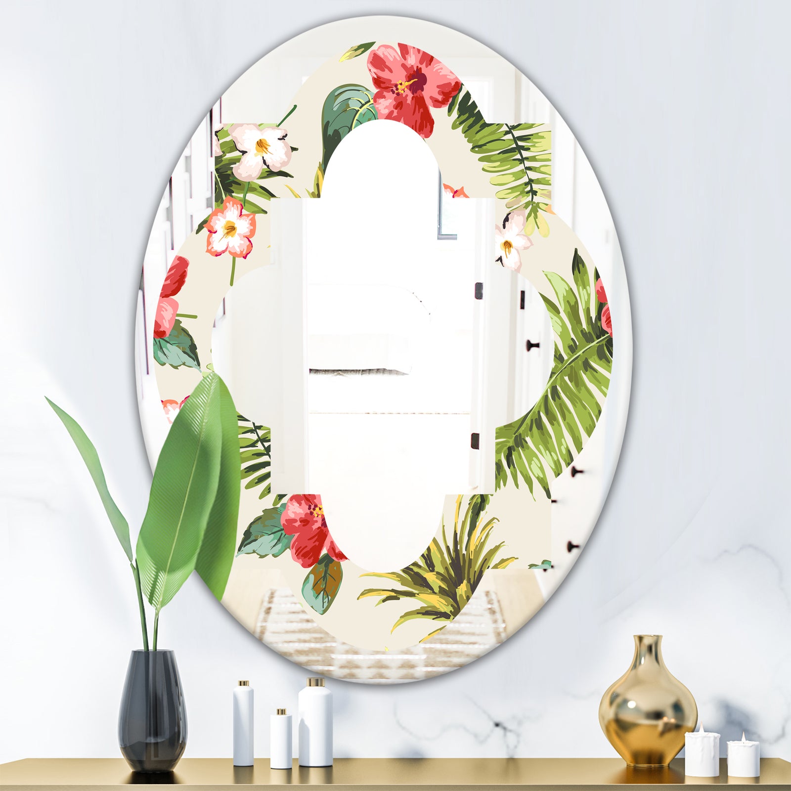 Pineapple Summer Bliss IV - Cottage Round or Oval Wall Mirror - Quatrefoil