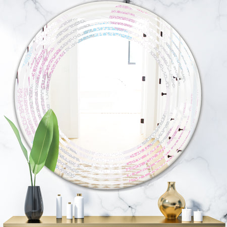 Circular Abstract Retro Geometric III - Modern Round or Oval Wall Mirror - Wave