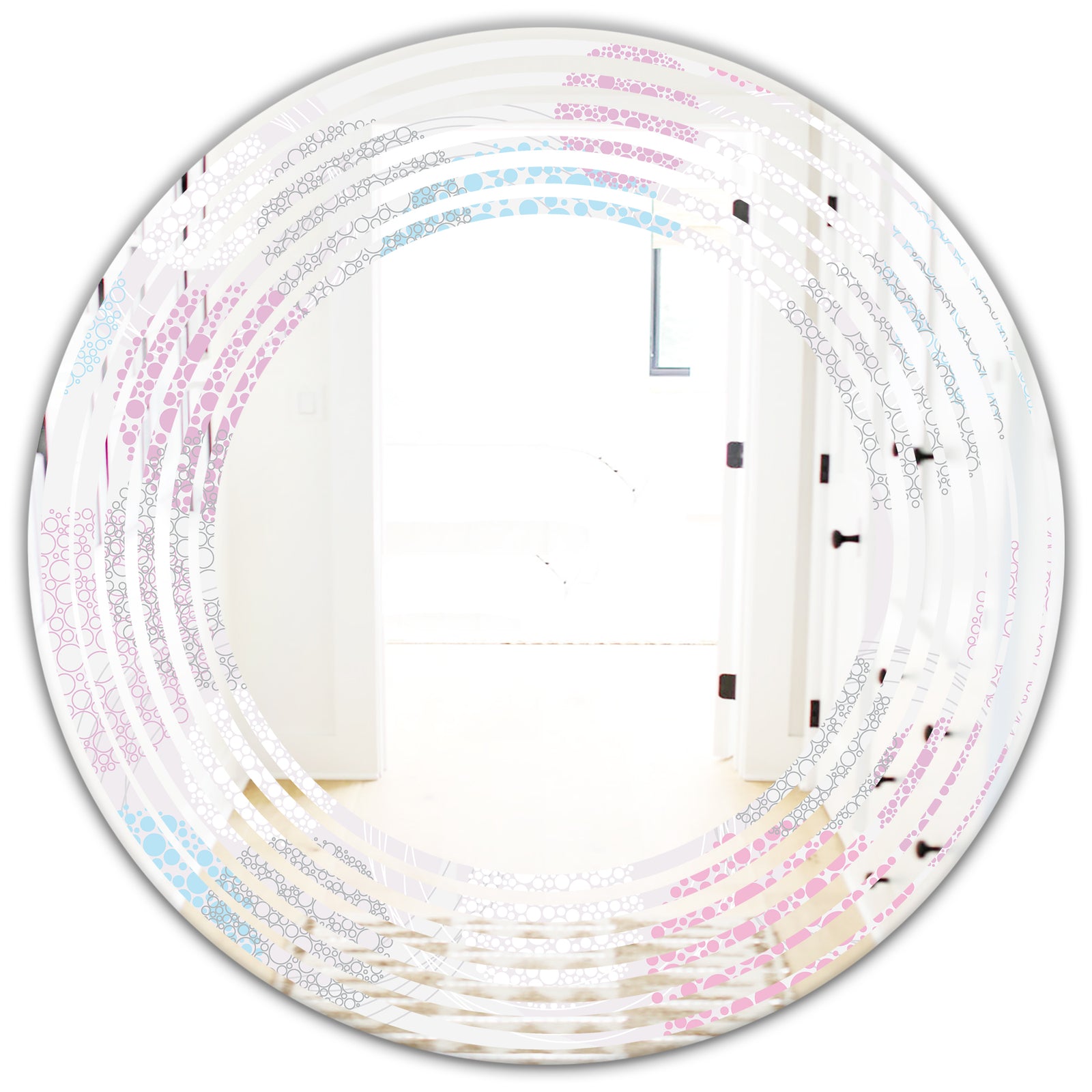 Circular Abstract Retro Geometric III - Modern Round or Oval Wall Mirror - Wave