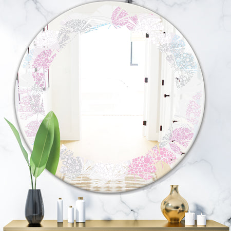 Circular Abstract Retro Geometric III - Modern Round or Oval Wall Mirror - Leaves