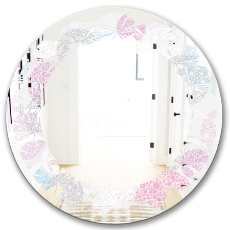 Circular Abstract Retro Geometric III - Modern Round or Oval Wall Mirror - Leaves