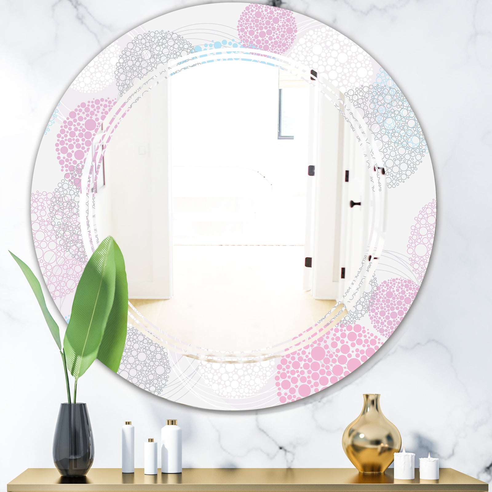 Circular Abstract Retro Geometric III - Modern Round or Oval Wall Mirror - Triple C