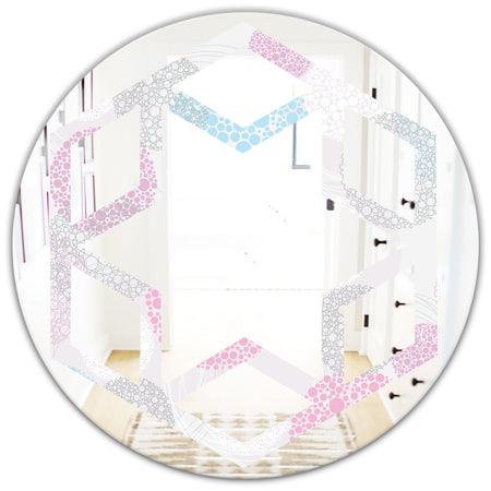 Circular Abstract Retro Geometric III - Modern Round or Oval Wall Mirror - Hexagon Star