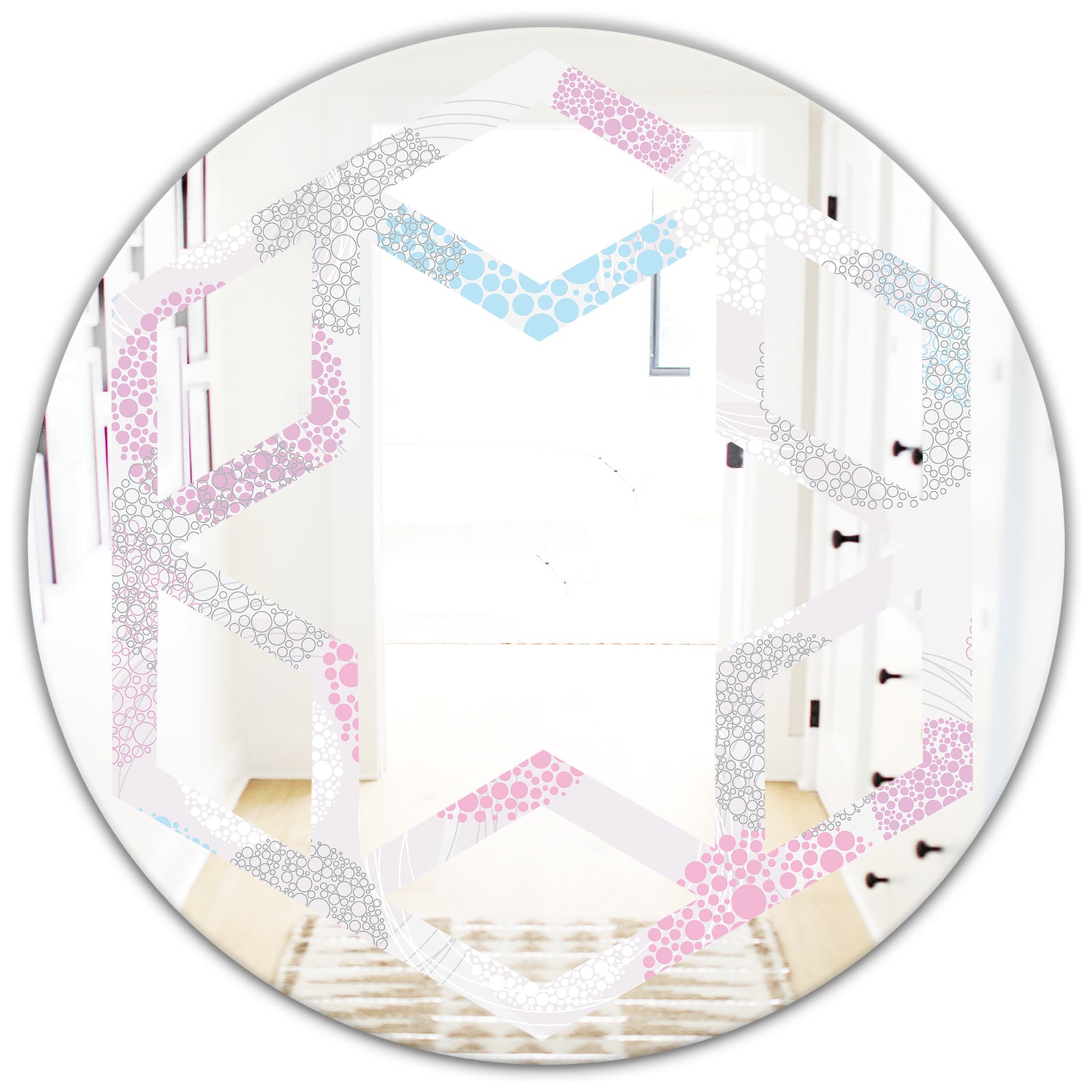 Circular Abstract Retro Geometric III - Modern Round or Oval Wall Mirror - Hexagon Star