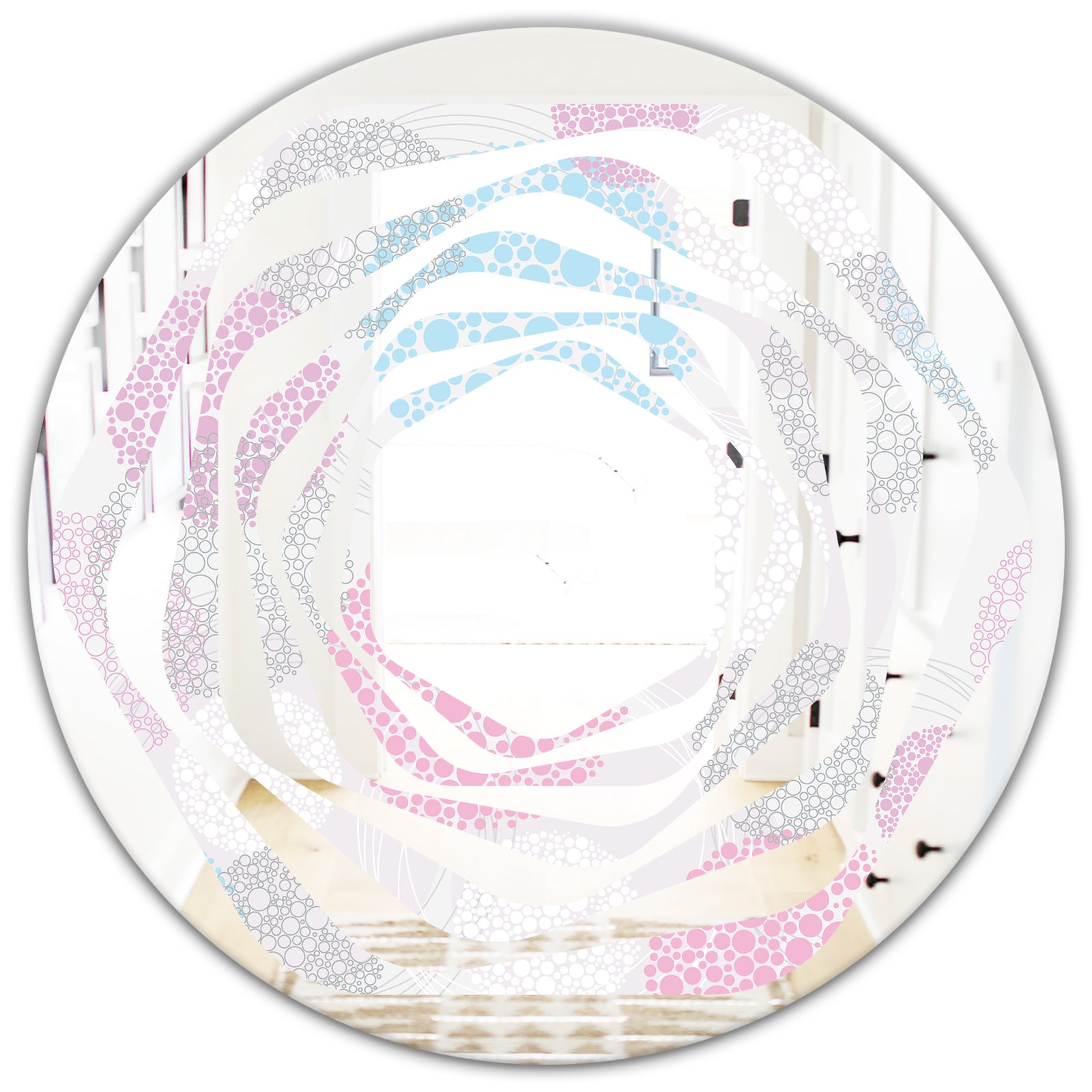 Circular Abstract Retro Geometric III - Modern Round or Oval Wall Mirror - Whirl