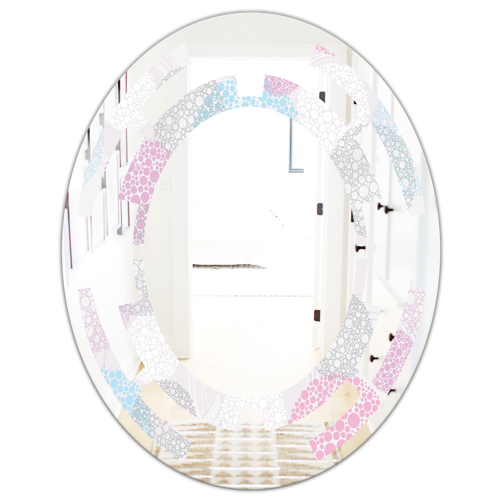 Circular Abstract Retro Geometric III - Modern Round or Oval Wall Mirror - Space