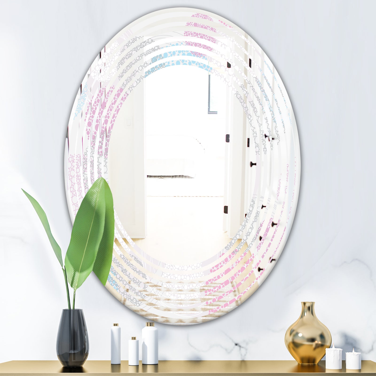 Circular Abstract Retro Geometric III - Modern Round or Oval Wall Mirror - Wave