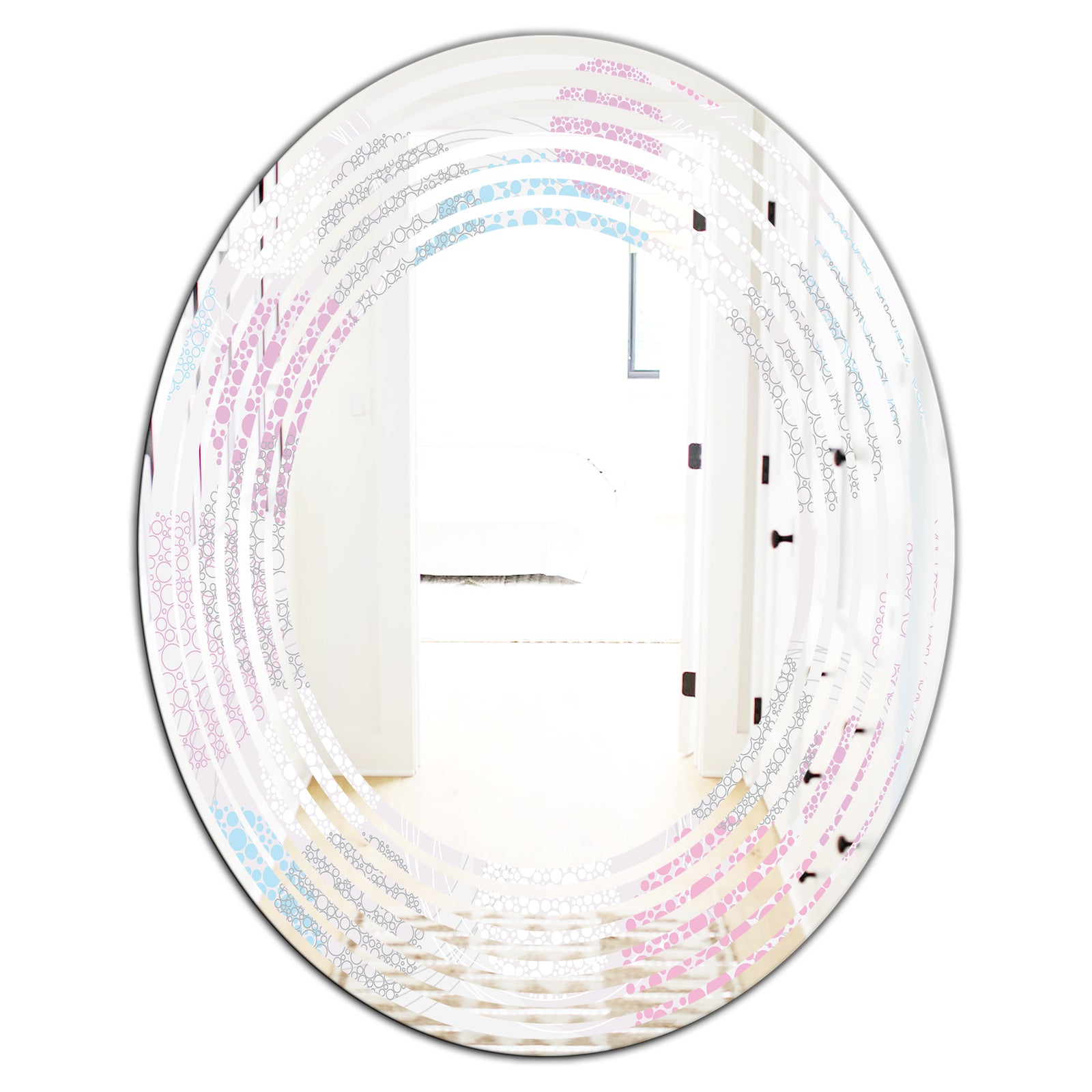 Circular Abstract Retro Geometric III - Modern Round or Oval Wall Mirror - Wave