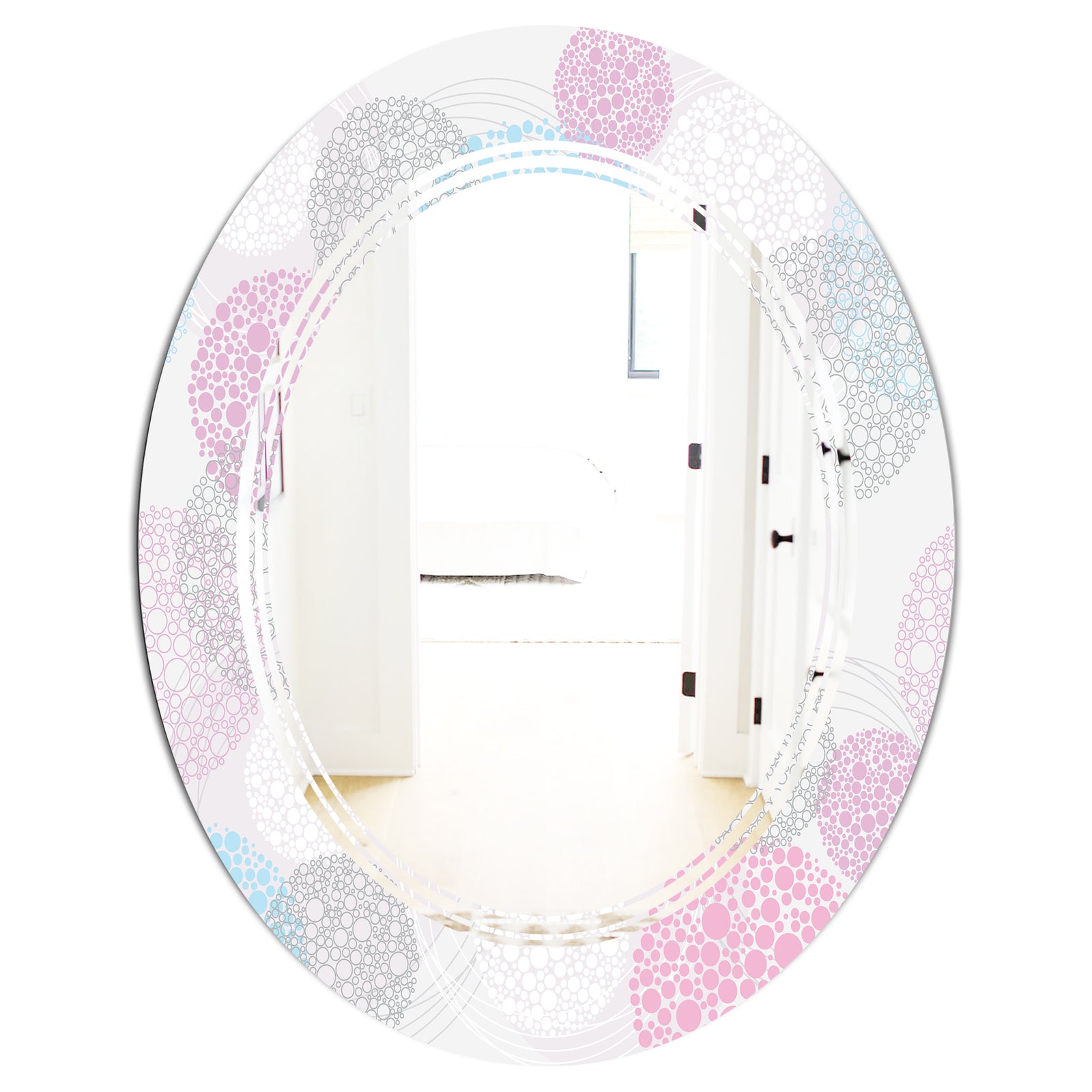 Circular Abstract Retro Geometric III - Modern Round or Oval Wall Mirror - Triple C