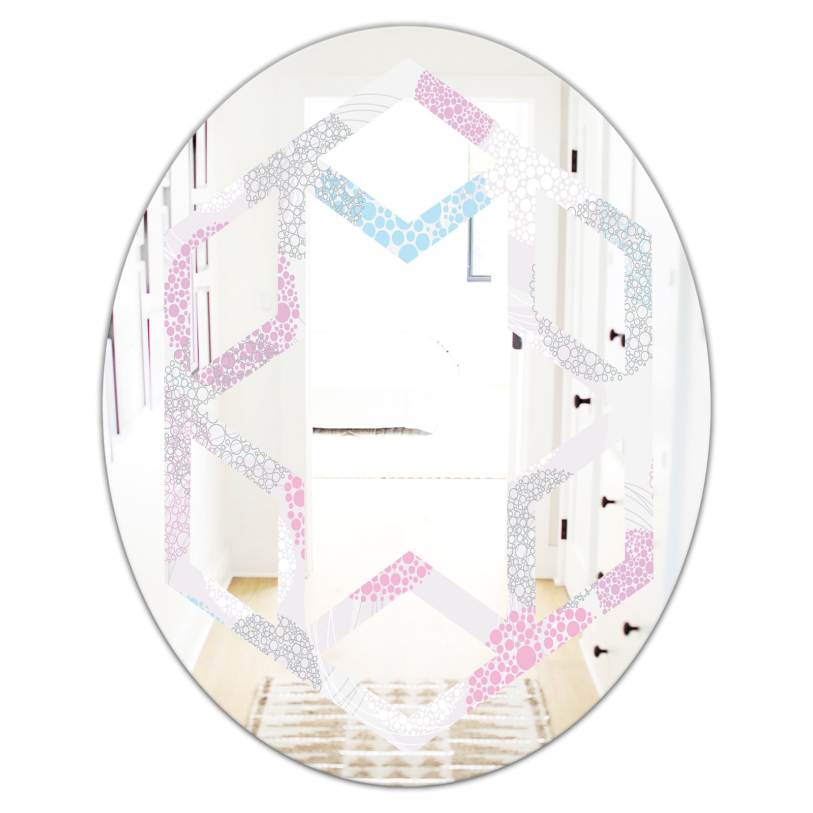 Circular Abstract Retro Geometric III - Modern Round or Oval Wall Mirror - Hexagon Star