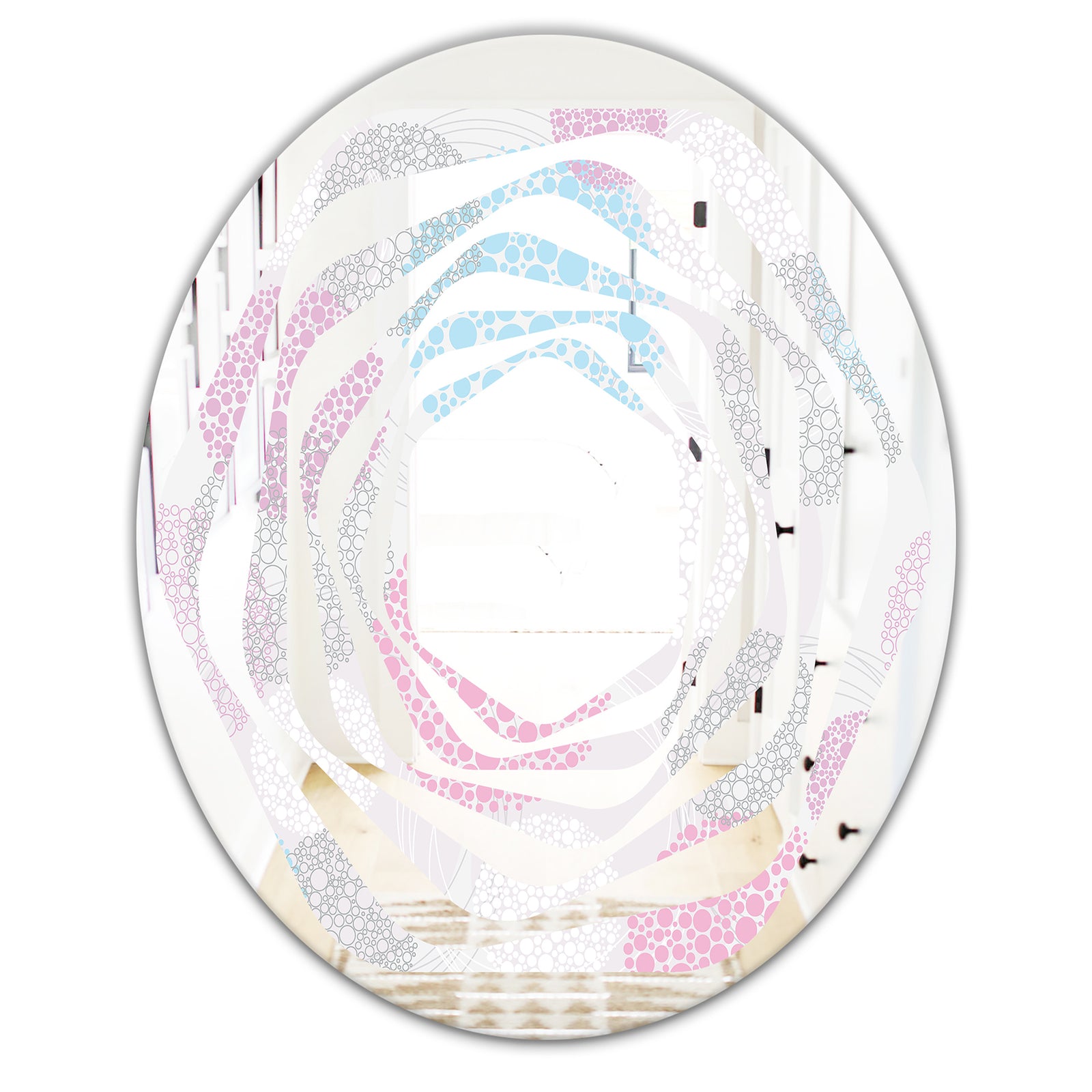 Circular Abstract Retro Geometric III - Modern Round or Oval Wall Mirror - Whirl