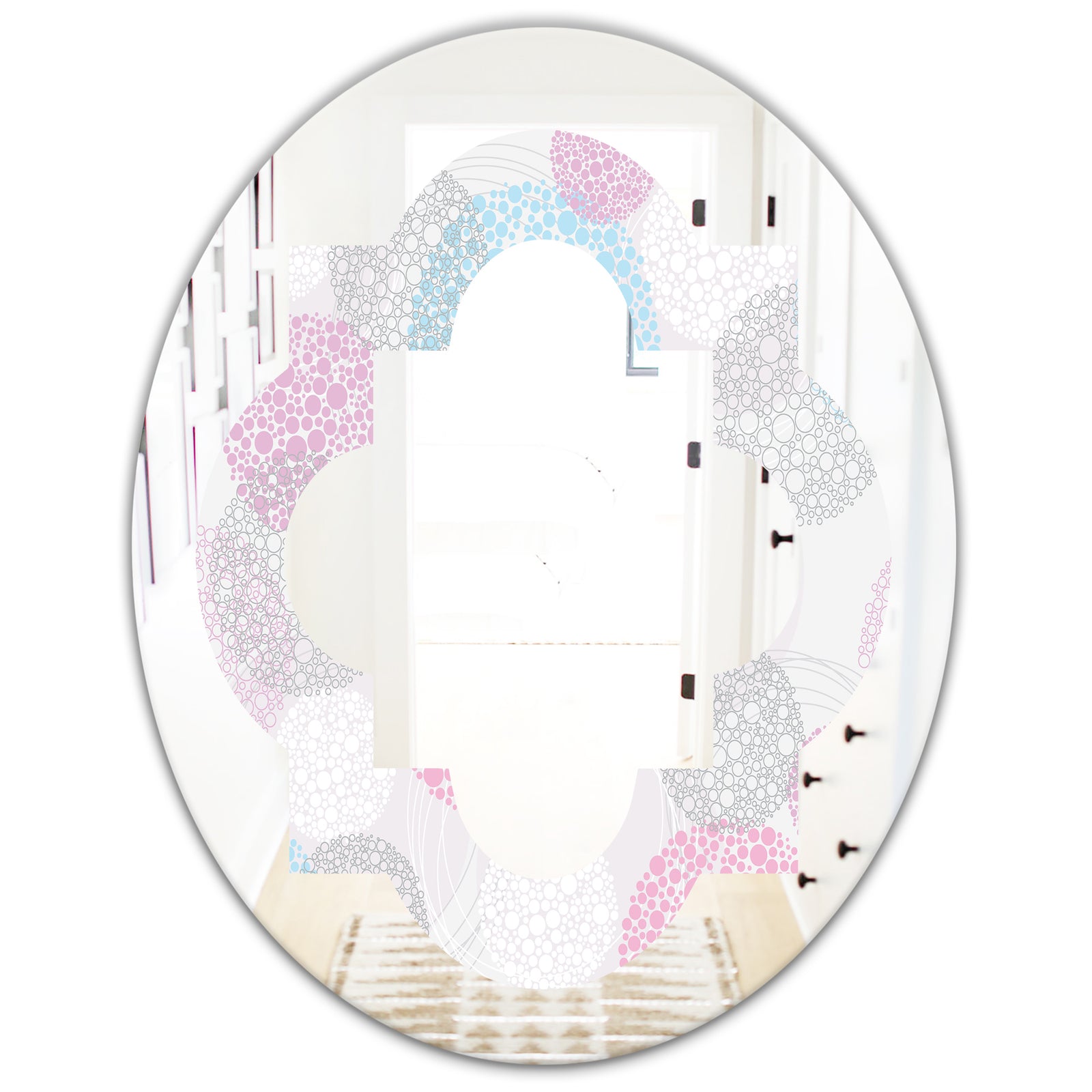 Circular Abstract Retro Geometric III - Modern Round or Oval Wall Mirror - Quatrefoil