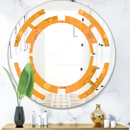 Retro handdrawn flowers III - Modern Round or Oval Wall Mirror - Space