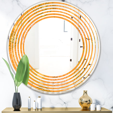 Retro handdrawn flowers III - Modern Round or Oval Wall Mirror - Wave