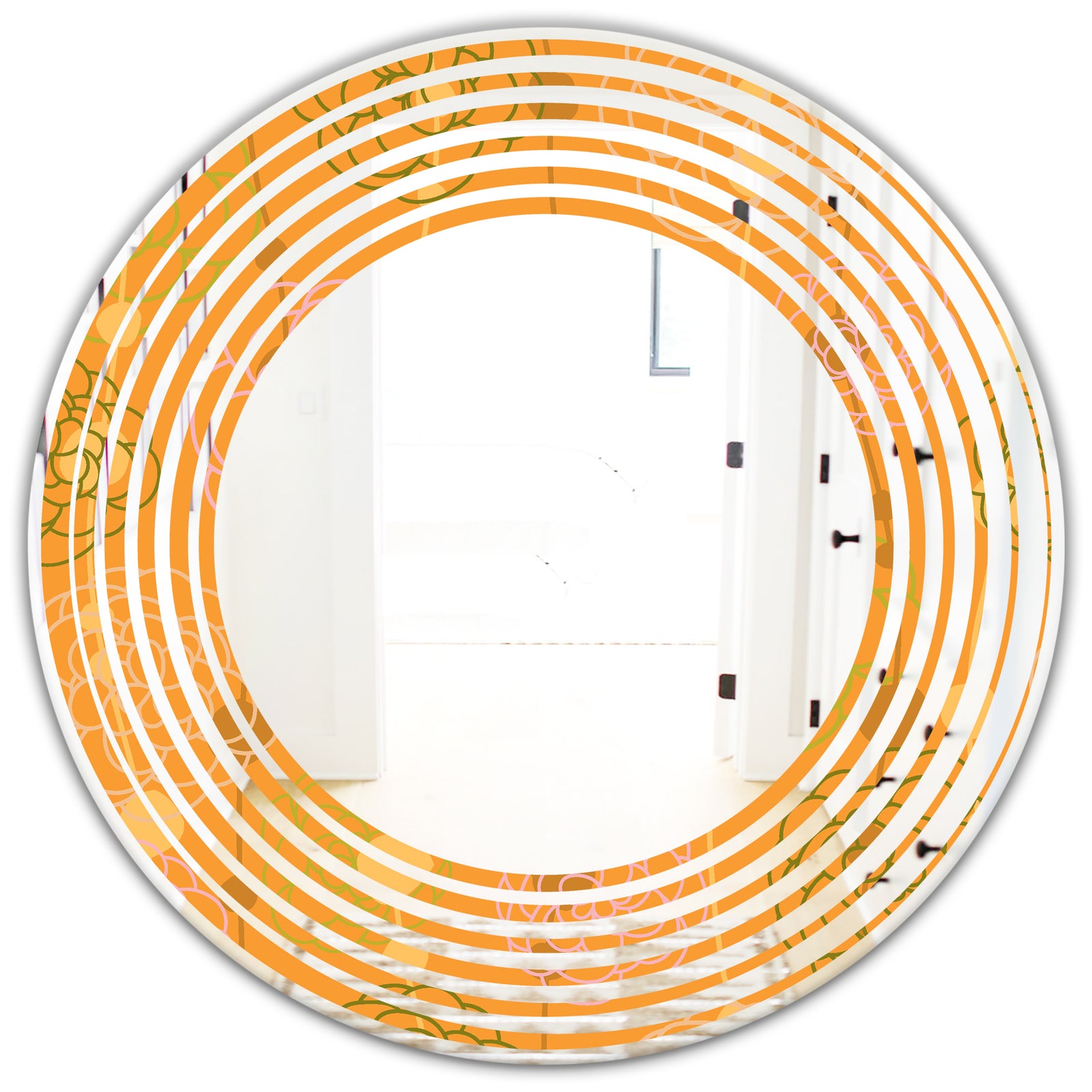 Retro handdrawn flowers III - Modern Round or Oval Wall Mirror - Wave