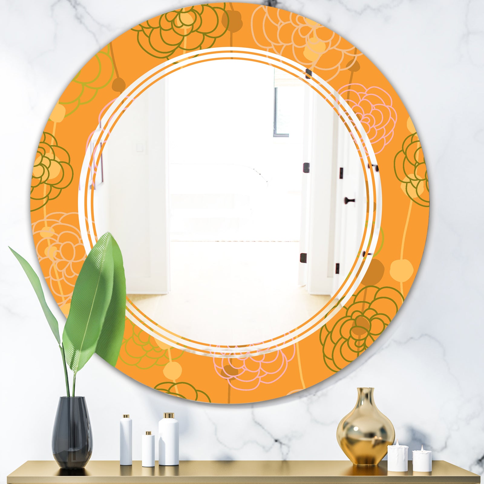 Retro handdrawn flowers III - Modern Round or Oval Wall Mirror - Triple C
